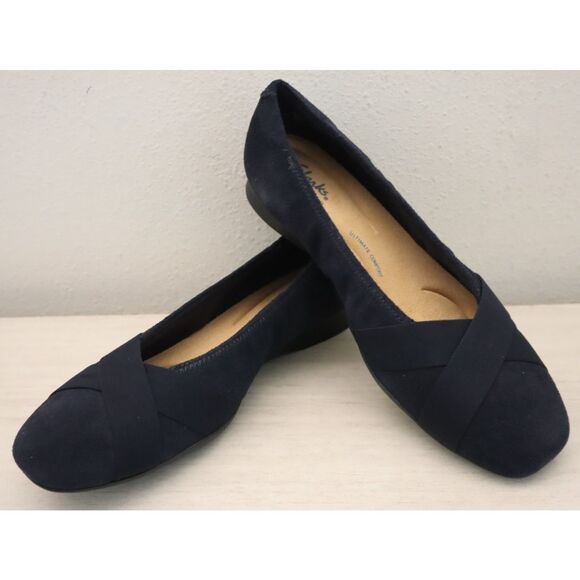 Clarks 26184317 Women's Sz 8.5M Navy Suede Jazmynn Gem Square Toe Flats - Picture 12 of 13